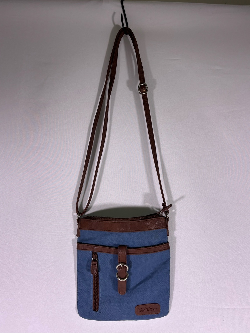 MultiSac Nylon Lightweight Crossbody Purse Blue Brown Organizer Bag